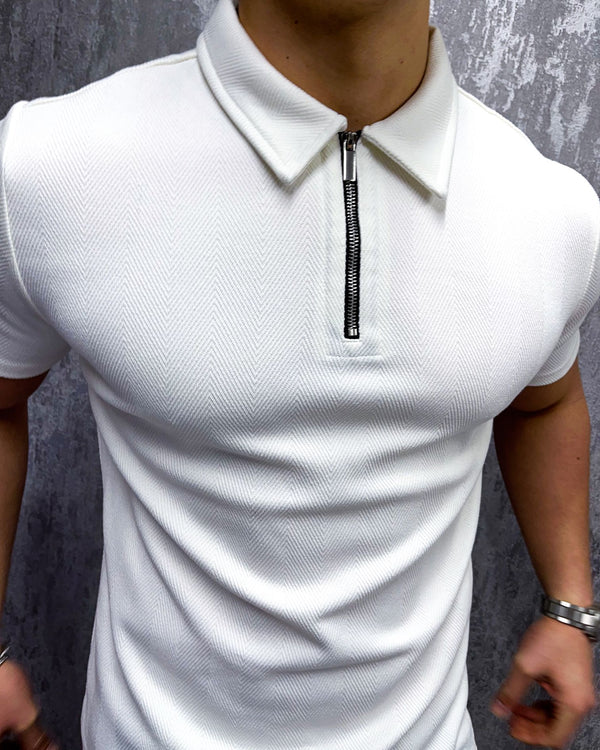 Herringbone Classic Polo - White