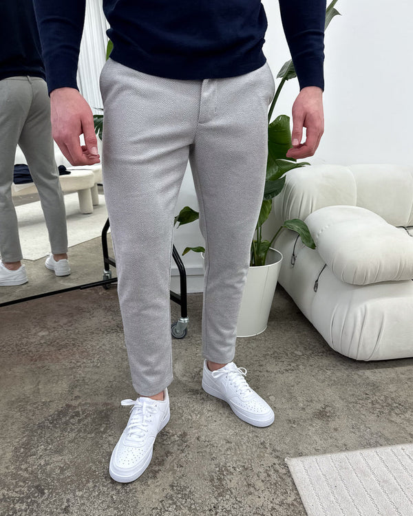 Pantaloni smart a spina di pesce - Grigio